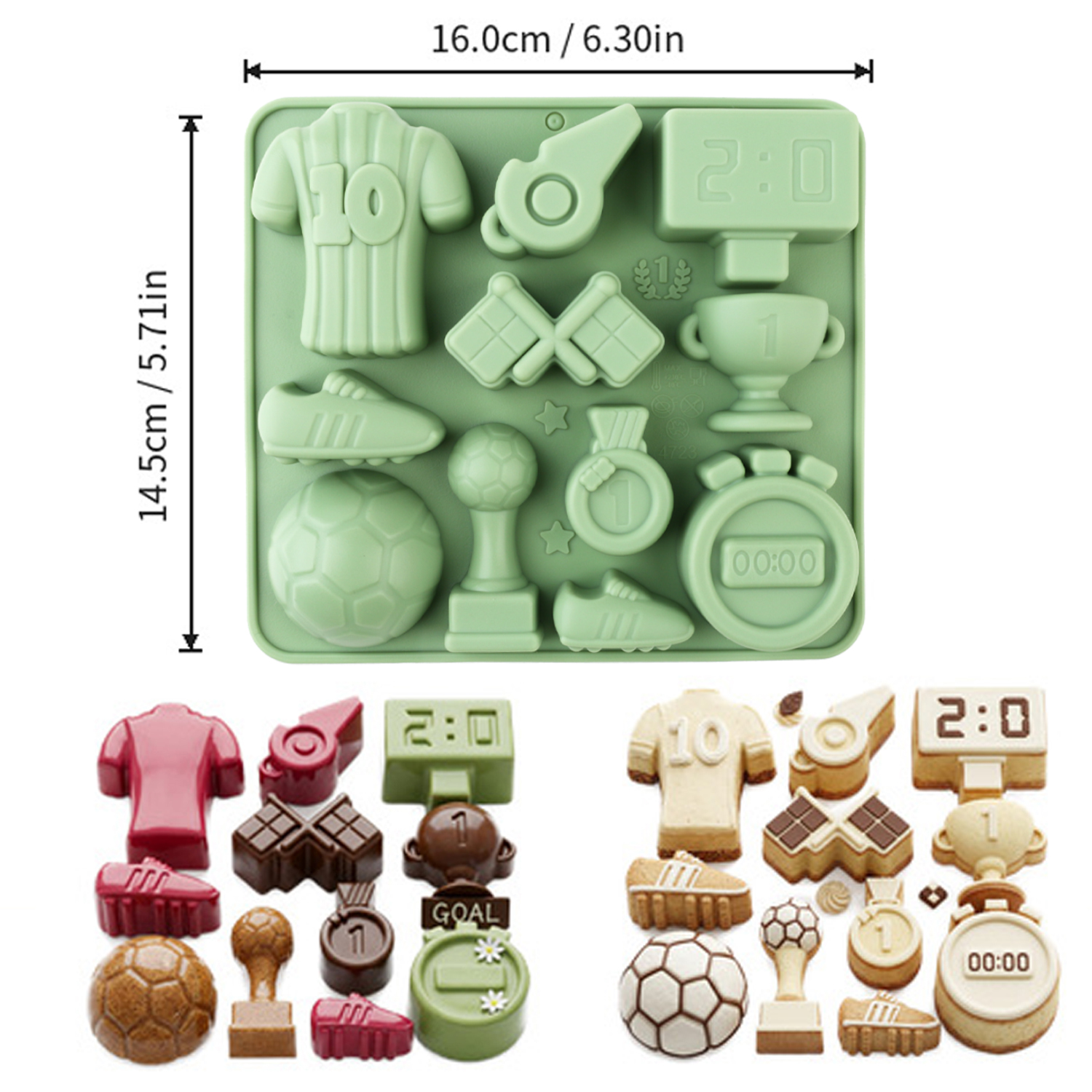 1 Green Football-Themed Silico - Silicone Mold Baking reseña y precio