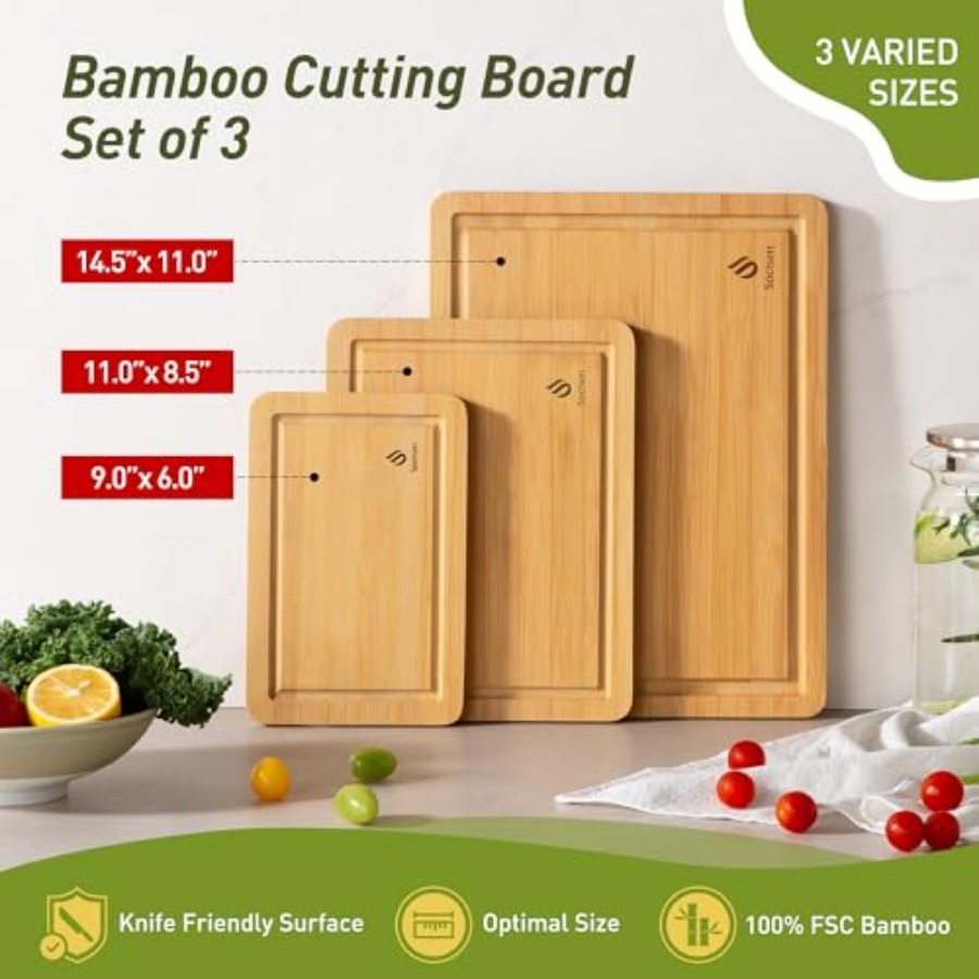 Bamboo Cutting Board Set Non S - Kitchen Gadgets You Must Have reseña y precio